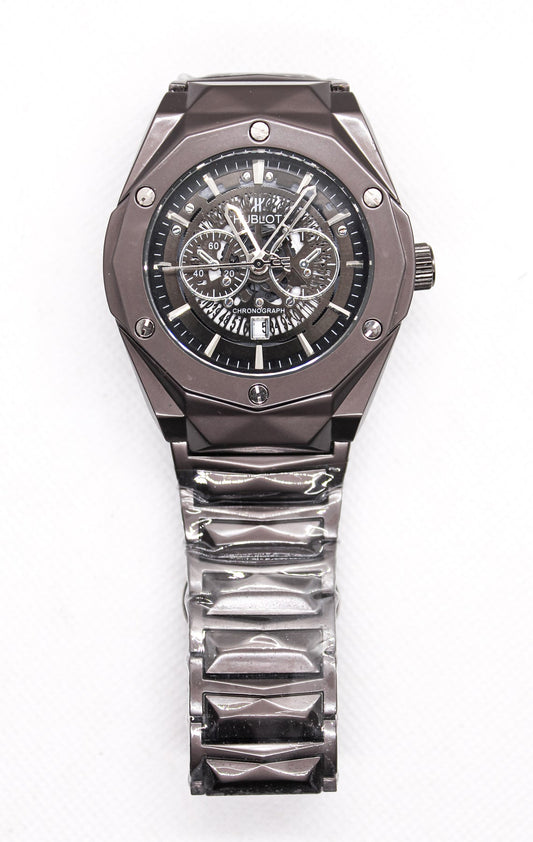 HUBLOT Diamond Cut Skeleton Date Working Silver Chain (Limited Edition)